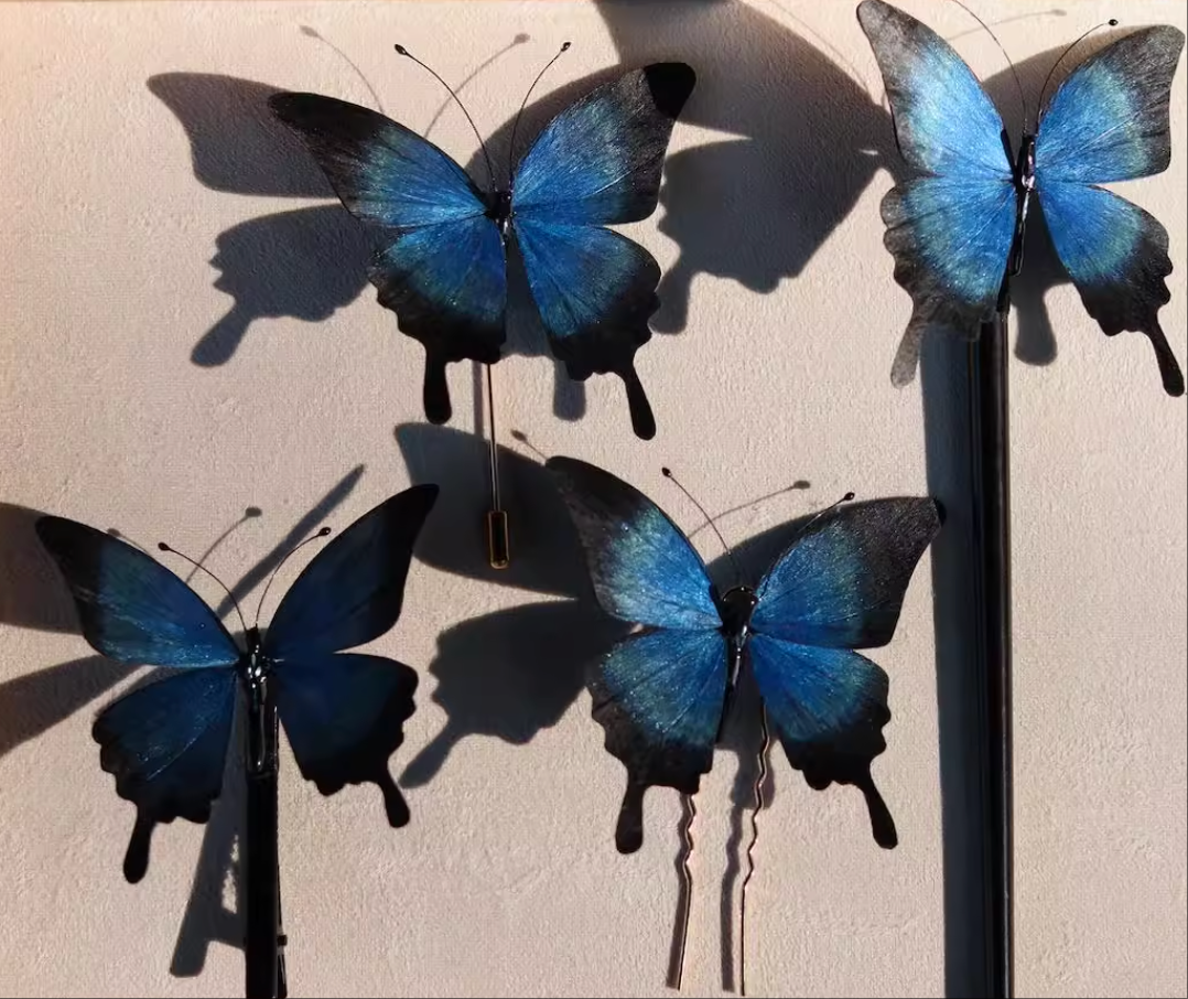 Luminous Silkscape- Artisan Butterfly Hairpin & Brooch