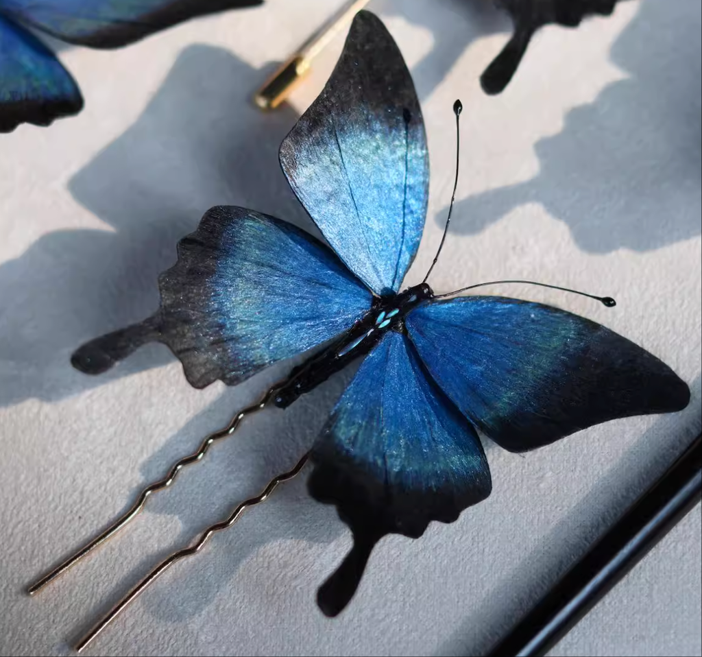 Luminous Silkscape- Artisan Butterfly Hairpin & Brooch