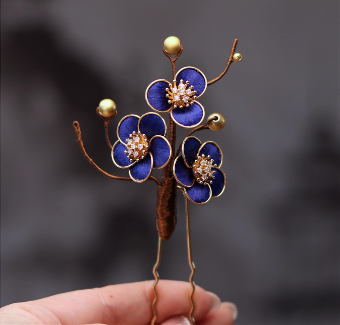 Midnight Blossom Heirloom-Silk Plum Brooch